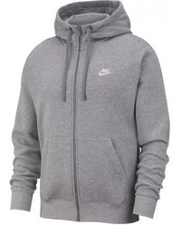 Nike - Fitness ,Grijs ,Katoen Sportswear Club Fleece Hoodie Met Volledige Ritssluiting - Lyst