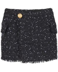 Balmain - Rokken ,Zwart ,Tweed Asymmetrische Minirok Van Tweed Met Polka Dots - Lyst