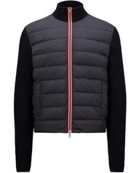 Moncler - Gewatteerde Cardigan Met Ritssluiting En Gebreide Mouwen - Lyst