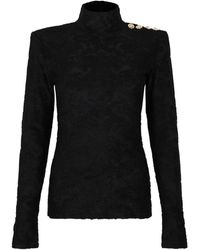 Balmain - Tops ,Zwart ,Leer Barokpatroon Top Met Lange Mouwen - Lyst
