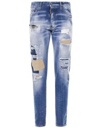 DSquared² - Jeans ,Blauw ,Denim Slim-Fit Denim Jeans Met Bleekeffect - Lyst