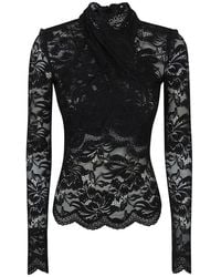 Rabanne - Overhemden ,Zwart ,Leer Turtleneck Kanten Top - Lyst