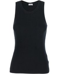 Brunello Cucinelli - Tops ,Zwart ,Katoen Zwarte Mouwloze Top Met Monil Detail - Lyst