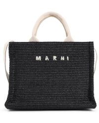 Marni - Gewebte raffiakorb-tasche mit baumwollgriffen - Lyst