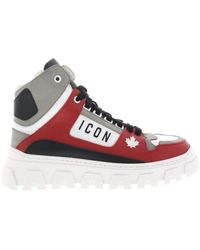 DSquared² - Schoenen ,Rood ,Leer Basket Sneaker - Lyst