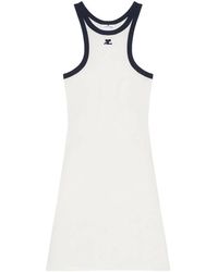 Courreges - Kleedjes ,Wit ,Katoen Witte Mini Jurk Met Blauwe Bies - Lyst