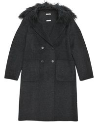 P.A.R.O.S.H. - Cappotto in lana grigio antracite con collo in pelliccia staccabile - Lyst