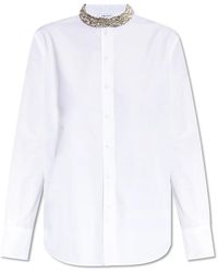 McQueen - Overhemden ,Wit ,Katoen Shirt Met Glinsterende Kristallen Bij De Halslijn - Lyst