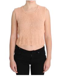 Pink Memories - Truien & Vesten ,Roze ,Katoen Elegante Roze Gebreide Vest Zonder Mouwen - Lyst