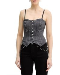 Guess - Tops ,Grijs ,Leer Cecile Top - Lyst
