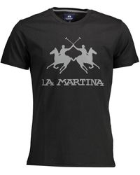 La Martina - Magliette in cotone nera con stampa - Lyst