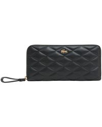Lacoste - Accessoires ,Zwart ,Leer Grote Crocodelle Leren Portemonnee Met Rits - Lyst