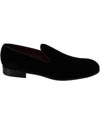 Dolce & Gabbana Zwart Fluwelen Flats Pantoffel Heren Loafers Schoenen