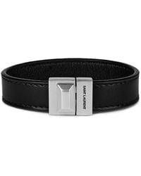 Saint Laurent - Accessoires ,Zwart ,Leer Leren Armband Met Gegraveerd Logo - Lyst