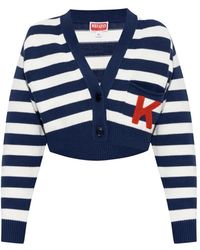KENZO - Truien & Vesten ,Blauw ,Katoen Gestreept Vest - Lyst