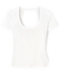 mötivi - Overhemden ,Wit ,Katoen Geribbelde Jersey T-Shirt Met Cut-Out - Lyst