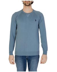 U.S. POLO ASSN. - Maglione blu manica lunga girocollo uomo - Lyst