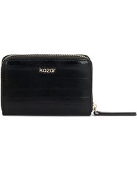 Kazar - Accessoires ,Zwart ,Leer Compacte Portemonnee Met Gouden Logo - Lyst