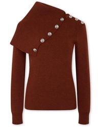 Rabanne - Truien & Vesten ,Bruin ,Wol Oversized Roest Wollen Trui Met Versierde Knopen - Lyst