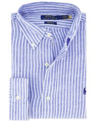 Polo Ralph Lauren - Blauw Gestreept Linnen Casual Overhemd - Lyst