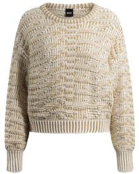HUGO - Truien & Vesten ,Wit ,Katoen Gestructureerde Cropped Sweater Met 3D Effect - Lyst
