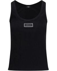 Versace - Tops ,Zwart ,Katoen 90S Vintage Logo Ribbed Tank Top - Lyst
