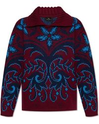 Etro - Truien & Vesten ,Rood ,Wol Gebreide Trui Met Een Kraag - Lyst