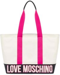 Love Moschino - Canvas schultertasche schwarz mit fuchsia - Lyst