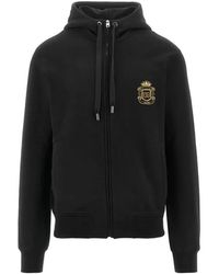 Dolce & Gabbana - Hoodies & Sweatvesten ,Zwart ,Katoen Crest Zip Hooded Top - Lyst