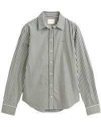 GANT - Overhemden ,Groen ,Katoen Regular Fit Poplin Blouse Met Strepen - Lyst