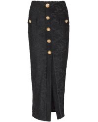 Balmain - Rokken ,Zwart ,Polyester Barokpatroon Midi Rok - Lyst