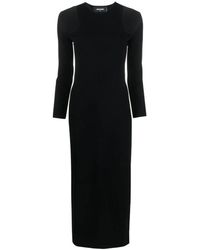 DSquared² - Kleedjes ,Zwart ,Polyester Geribbelde Midi-Jurk Met Cut-Out Details - Lyst