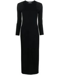 DSquared² - Kleedjes ,Zwart ,Polyester Geribbelde Midi-Jurk Met Cut-Out Details - Lyst