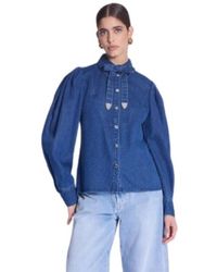 Berenice - Overhemden ,Blauw ,Denim Denim Shirt Met Nek Knoop - Lyst