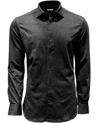 Mazzarelli - Overhemden ,Zwart ,Leer Effen Shirt Met Lange Mouwen - Lyst