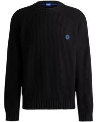 HUGO - Truien & Vesten ,Zwart ,Katoen Katoenen Ronde Hals Trui Smiley Logo - Lyst