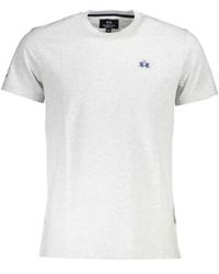 La Martina - Graues baumwoll-t-shirt mit stickerei und druck - Lyst