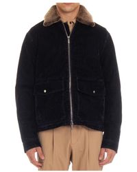 Moorer - Blaue Zip-Jacke Mit Abnehmbarem Shearling-Kragen - Lyst