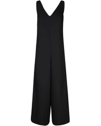 Herno - Jumpsuits & Playsuits ,Zwart ,Polyester V-Hals Crop-Pijpen Jumpsuit - Lyst