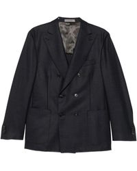 Corneliani - Jassen ,Blauw ,Leer Blauwe Getailleerde Blazer Met Ruitpatroon - Lyst
