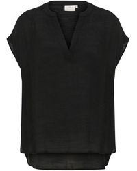 Kaffe - Overhemden ,Zwart ,Zwart Diepe Blouse Met V-Hals - Lyst