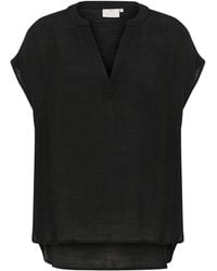 Kaffe - Overhemden ,Zwart ,Zwart Diepe Blouse Met V-Hals - Lyst