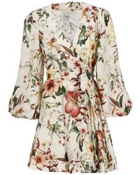 Zimmermann - Vestido de lino floral con escote en v - Lyst