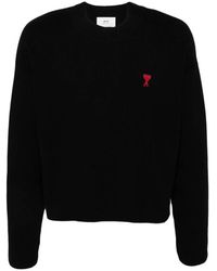 Ami Paris - Truien & Vesten ,Zwart ,Zwarte Trui Met Rood Geborduurd Logo - Lyst