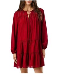 Pepe Jeans - Rode Gelaagde Jurk Met Pofmouwen - Lyst