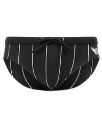 Emporio Armani - Swimwear costume slip nero logo&stripes con coulisse in vita - Lyst
