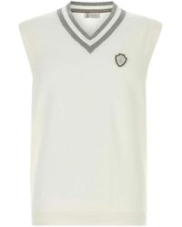 Brunello Cucinelli - Truien & Vesten ,Wit ,Katoen Katoenen Gebreid Vest Met Logo - Lyst