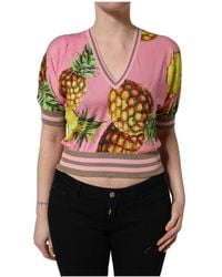 Dolce & Gabbana - Pink Pineapple Vneck Short Sleeve Cropped Top - Lyst
