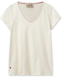 Mos Mosh - Tops ,Katoen Basis V-Hals T-Shirt Top Ecru - Lyst