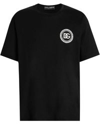 Dolce & Gabbana - Tops ,Zwart ,Katoen T-Shirt Met Korte Mouwen En Dg-Logoprint - Lyst